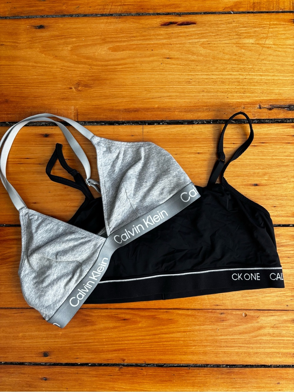 Duo of Calvin Klein Women's Grey & Black Bralettes
